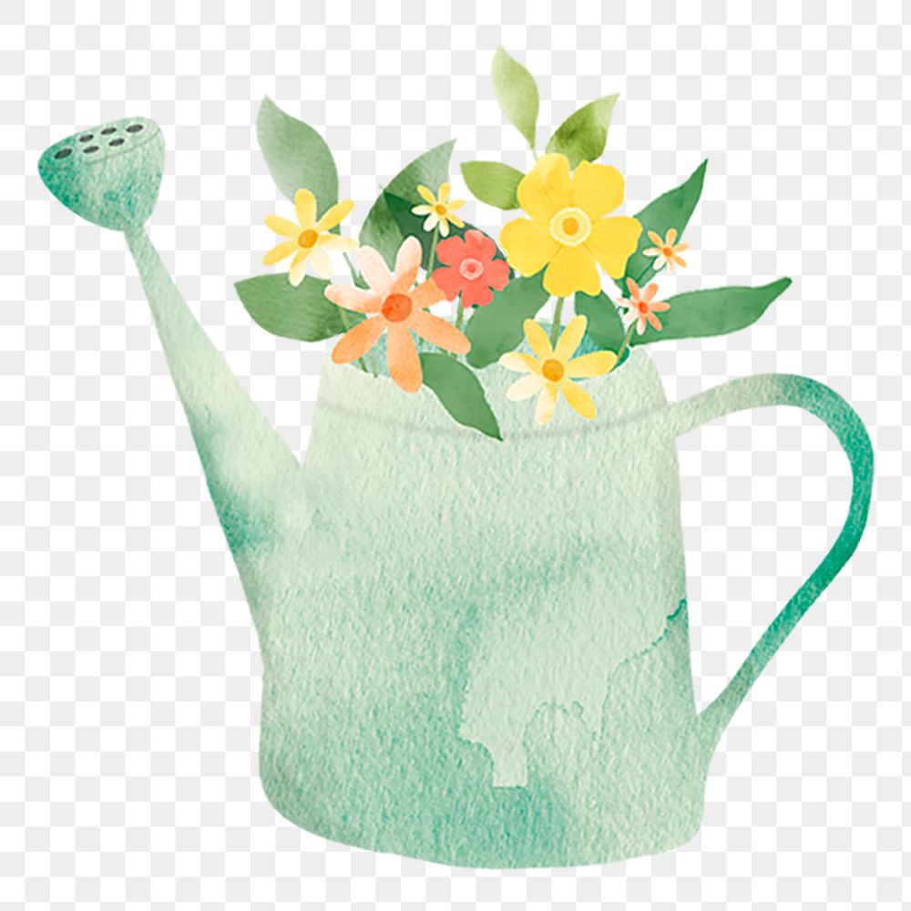 Watering can png flower sticker, transparent background