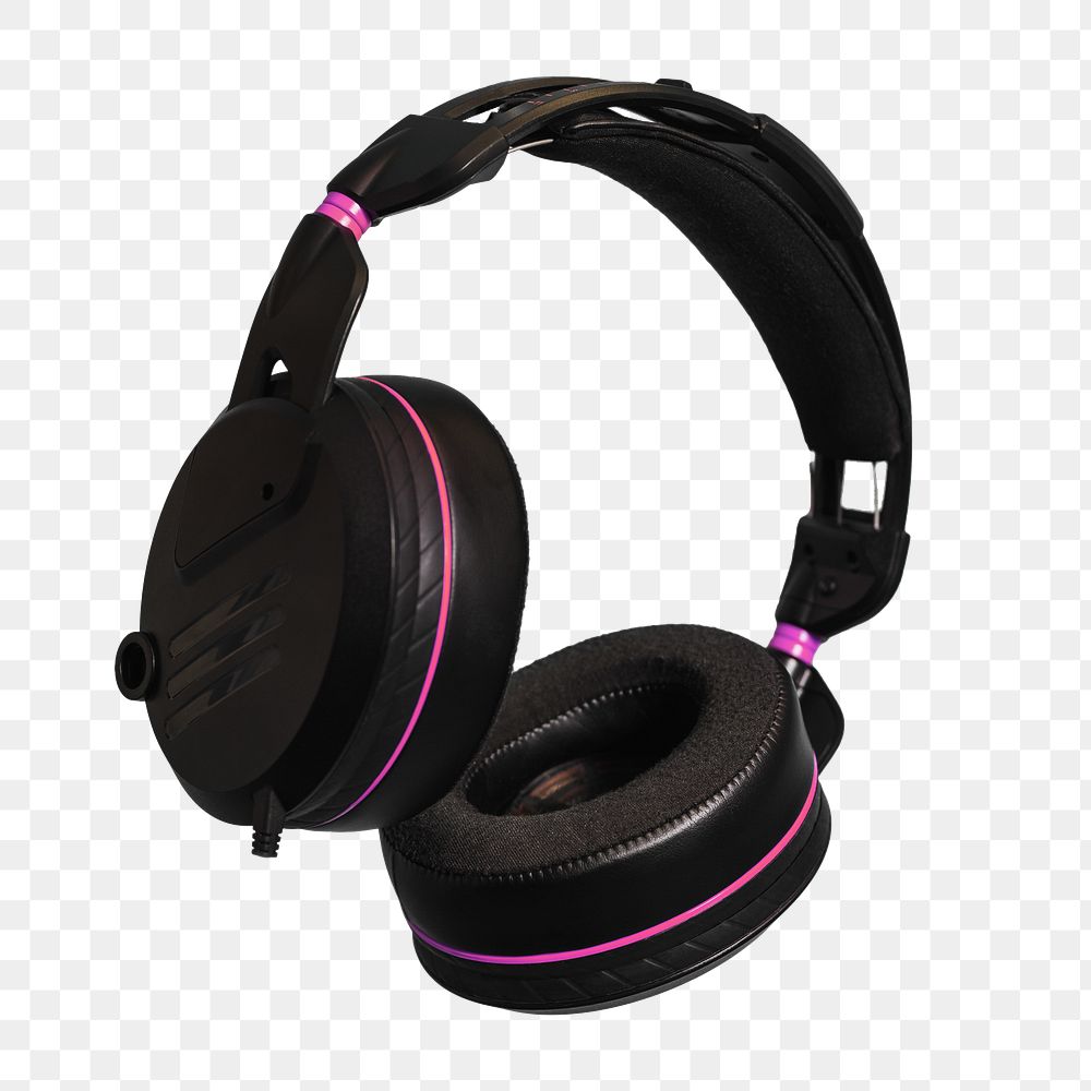 Png black & pink headphones sticker isolated image, transparent background