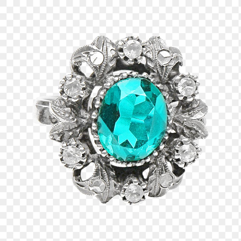 Blue  gem ring png sticker, transparent background
