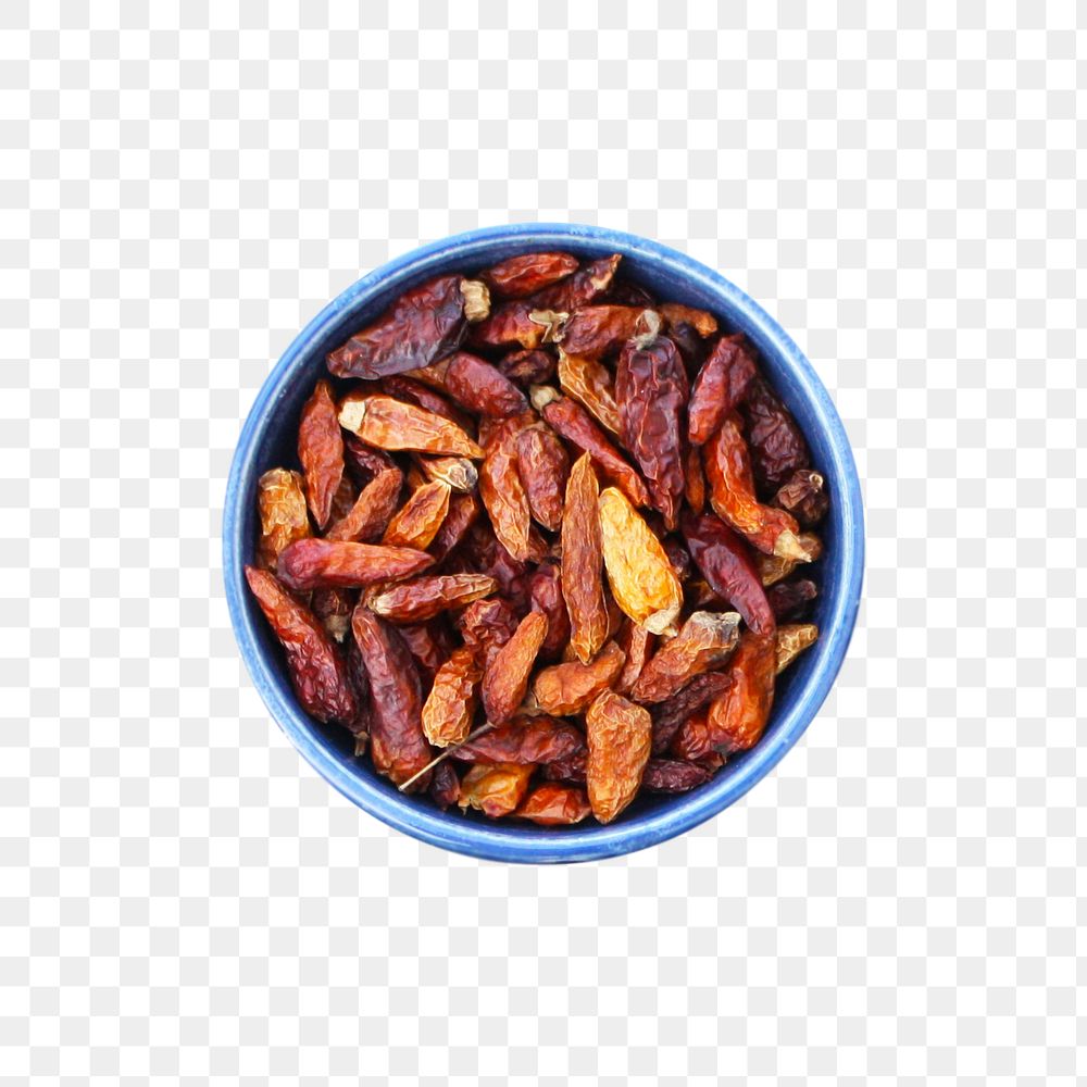 Dry chillies bowl png sticker, transparent background