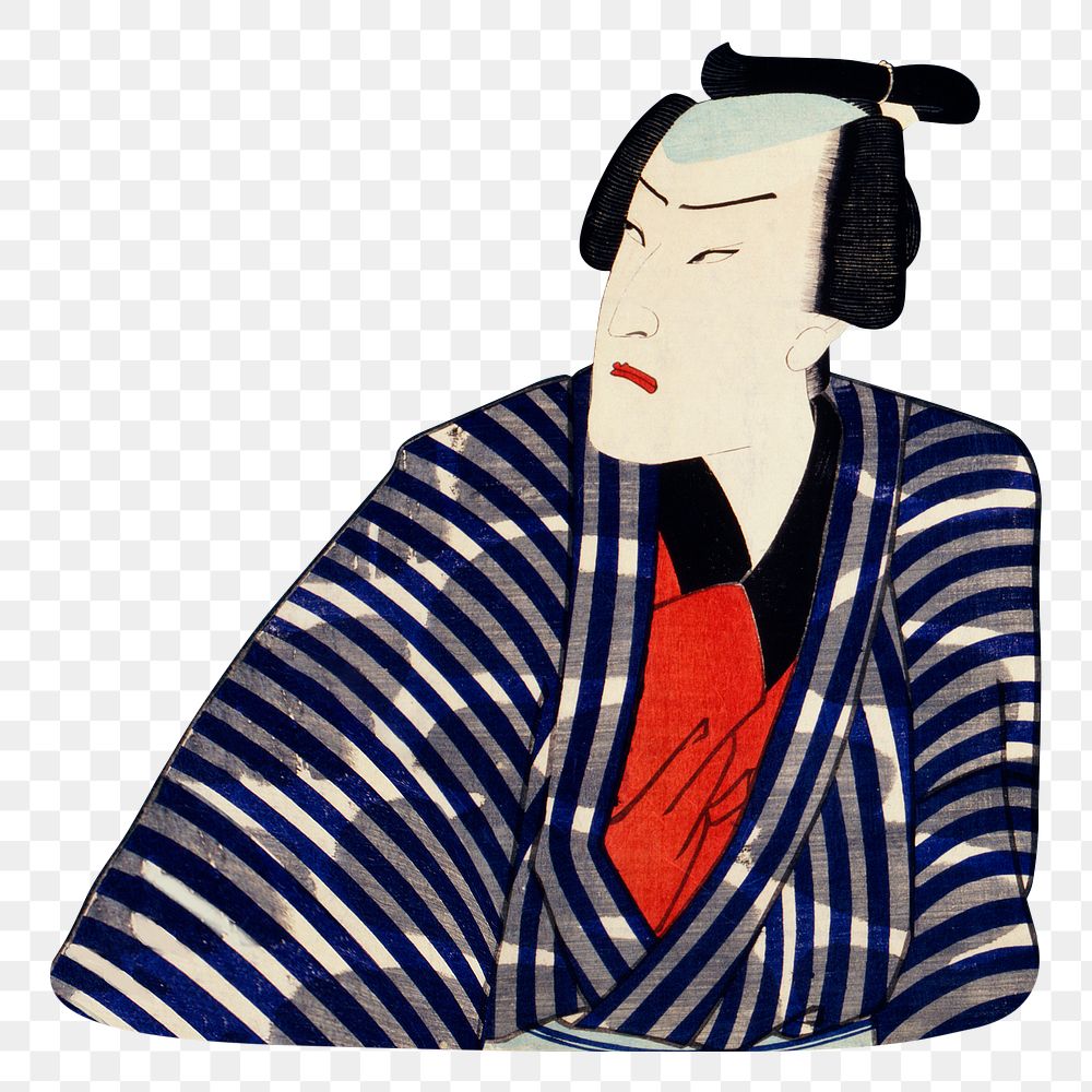 Japanese actor portrait png sticker, Japanese ukiyo-e style illustration on transparent background. Remixed by rawpixel.