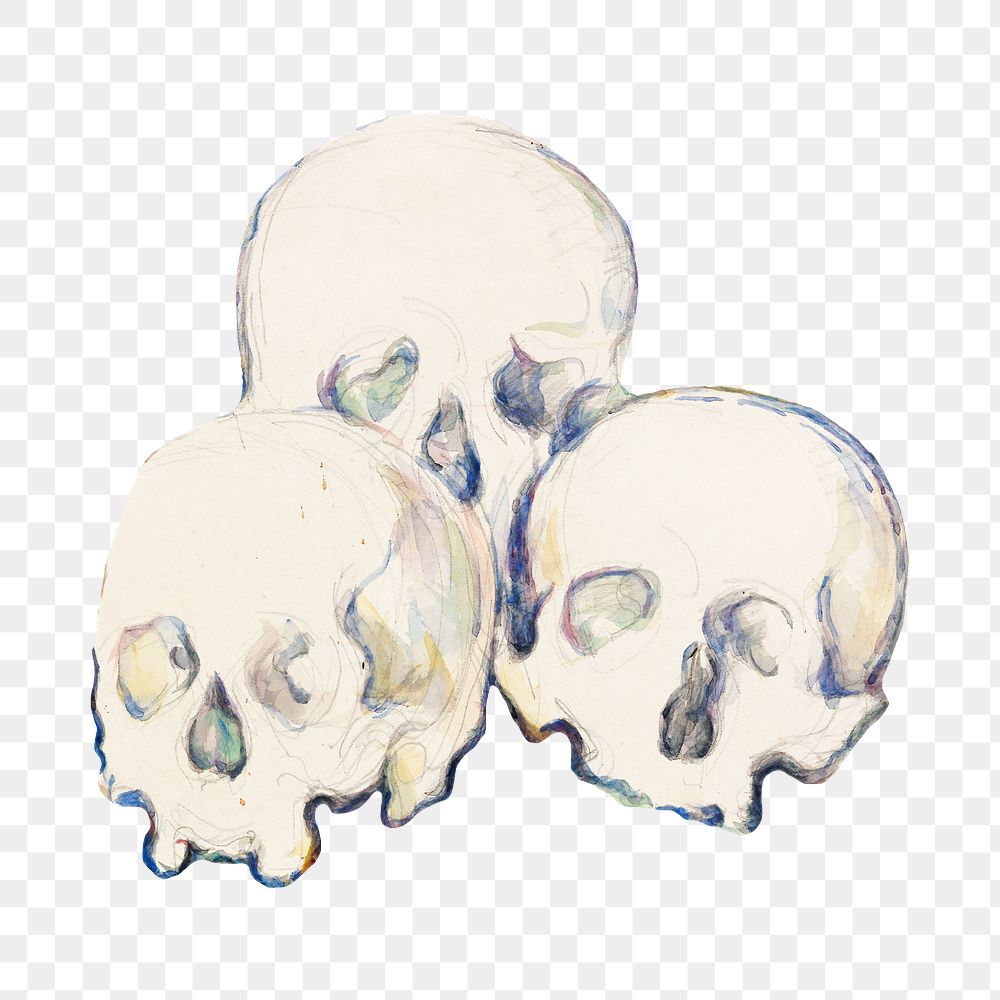 Png Cezanne&rsquo;s Three Skulls sticker, still life painting, transparent background.inting, transparent background.…