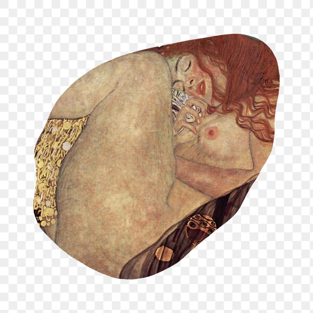 Famous painting png Gustav Klimt's Danae artwork sticker, transparent background, remixed by rawpixel