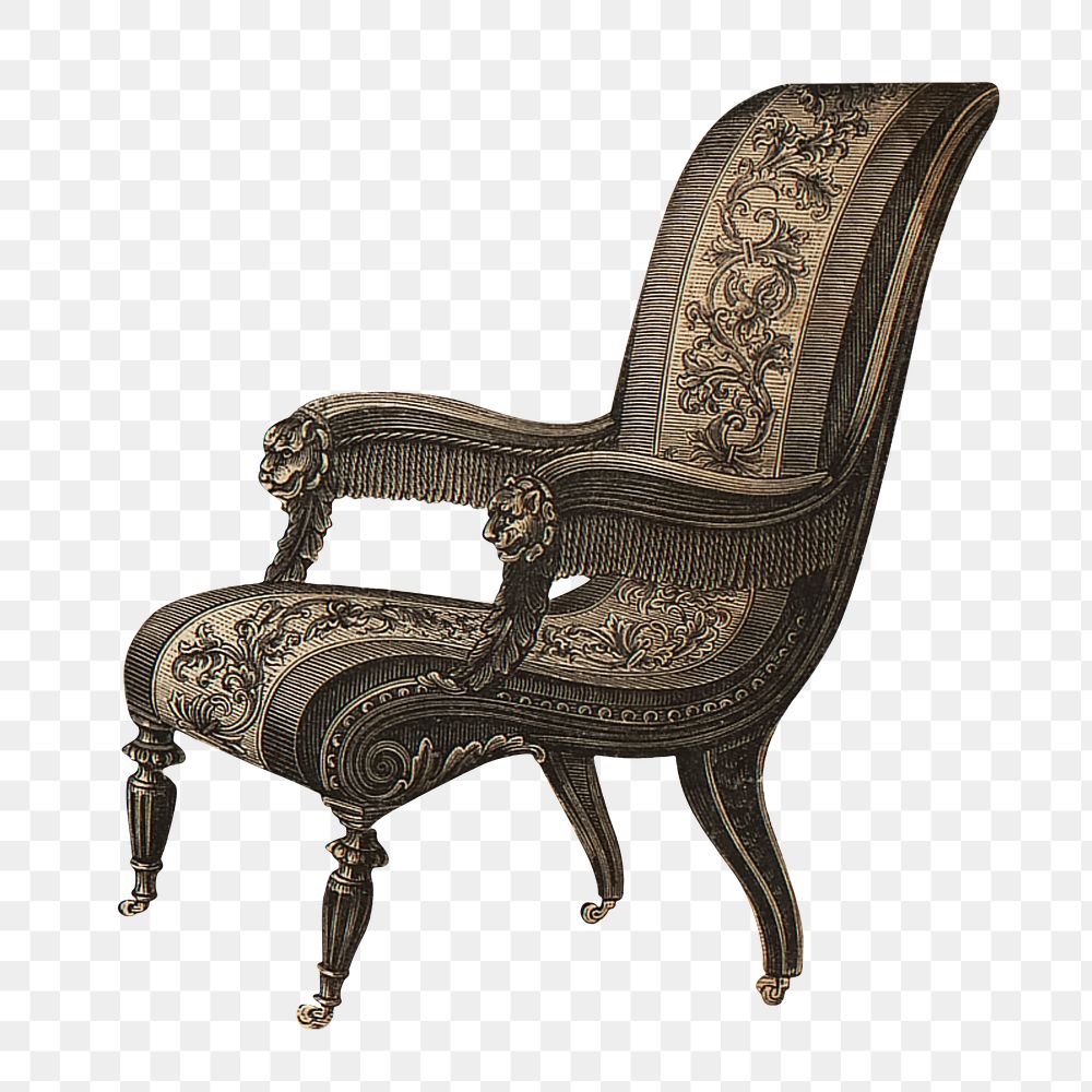 Victorian armchair png vintage furniture sticker, transparent background. Remastered by rawpixel.
