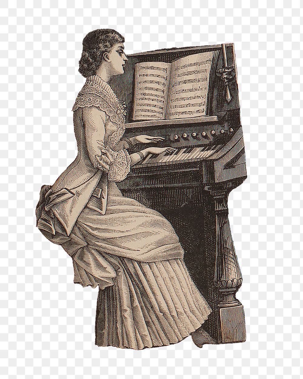 Woman playing piano png sticker, transparent background. Remastered by rawpixel.