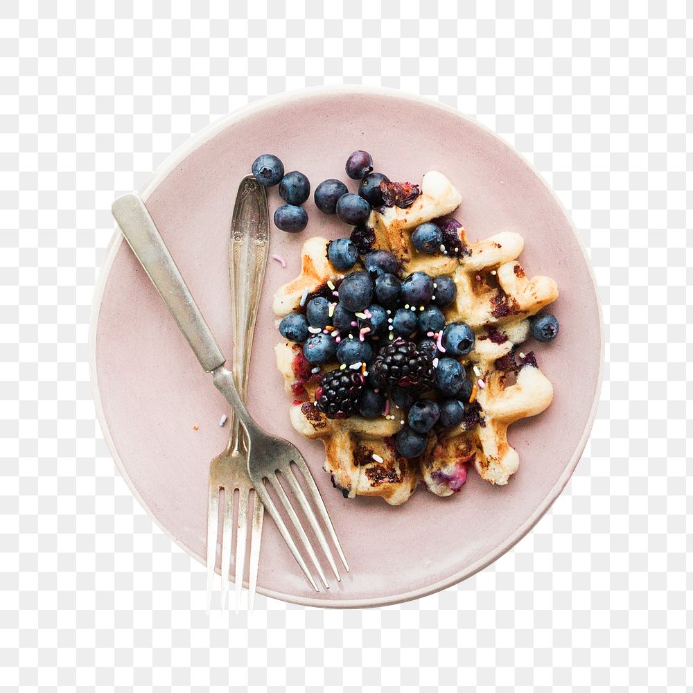 Blueberry waffles breakfast png sticker, transparent background