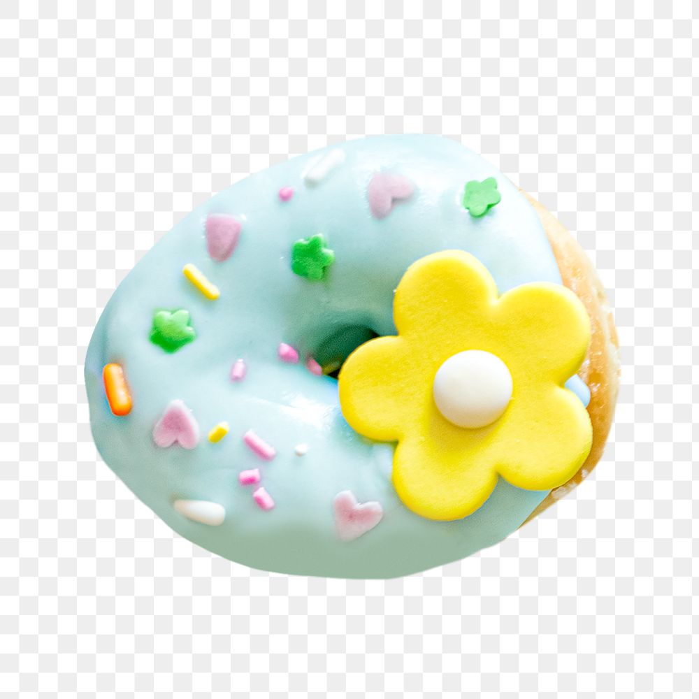 Blue glazed donut png sticker, transparent background