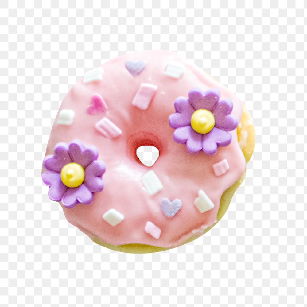 Pink glazed donut png sticker, transparent background