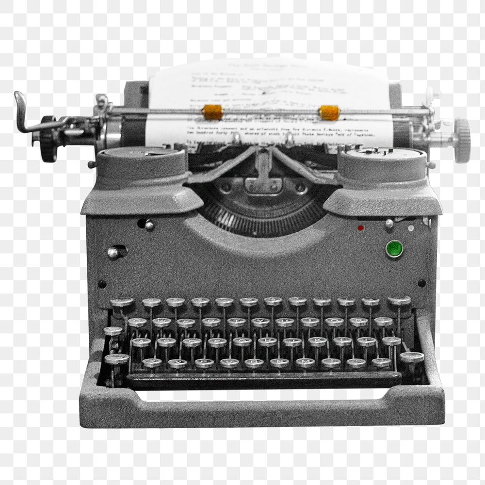 Grey typewriter png, collage element, transparent background