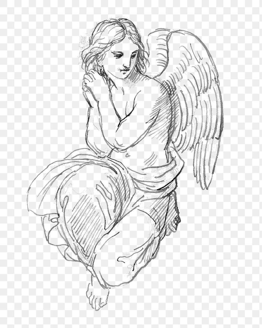  Angel sketch  png transparent background. Remixed by rawpixel.