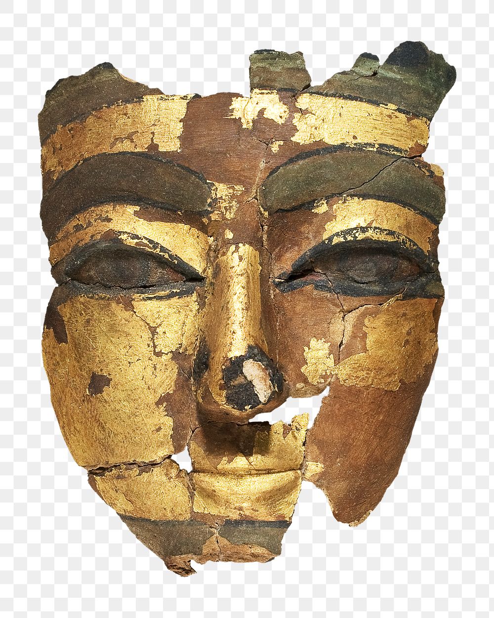 PNG Ancient Egyptian mask, object in gold, transparent background.  Remixed by rawpixel. 