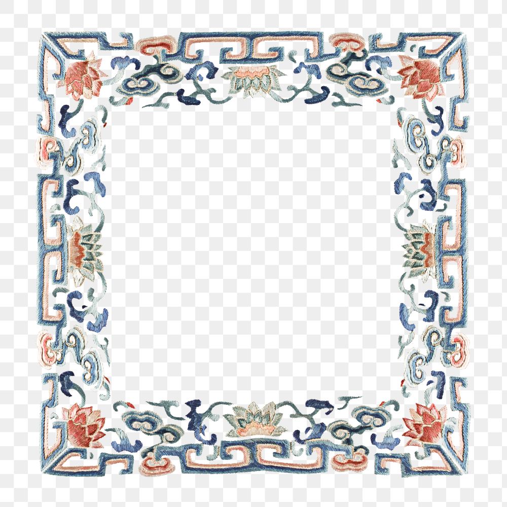 PNG Chinese floral patterned frame, vintage illustration, transparent background.  Remixed by rawpixel. 
