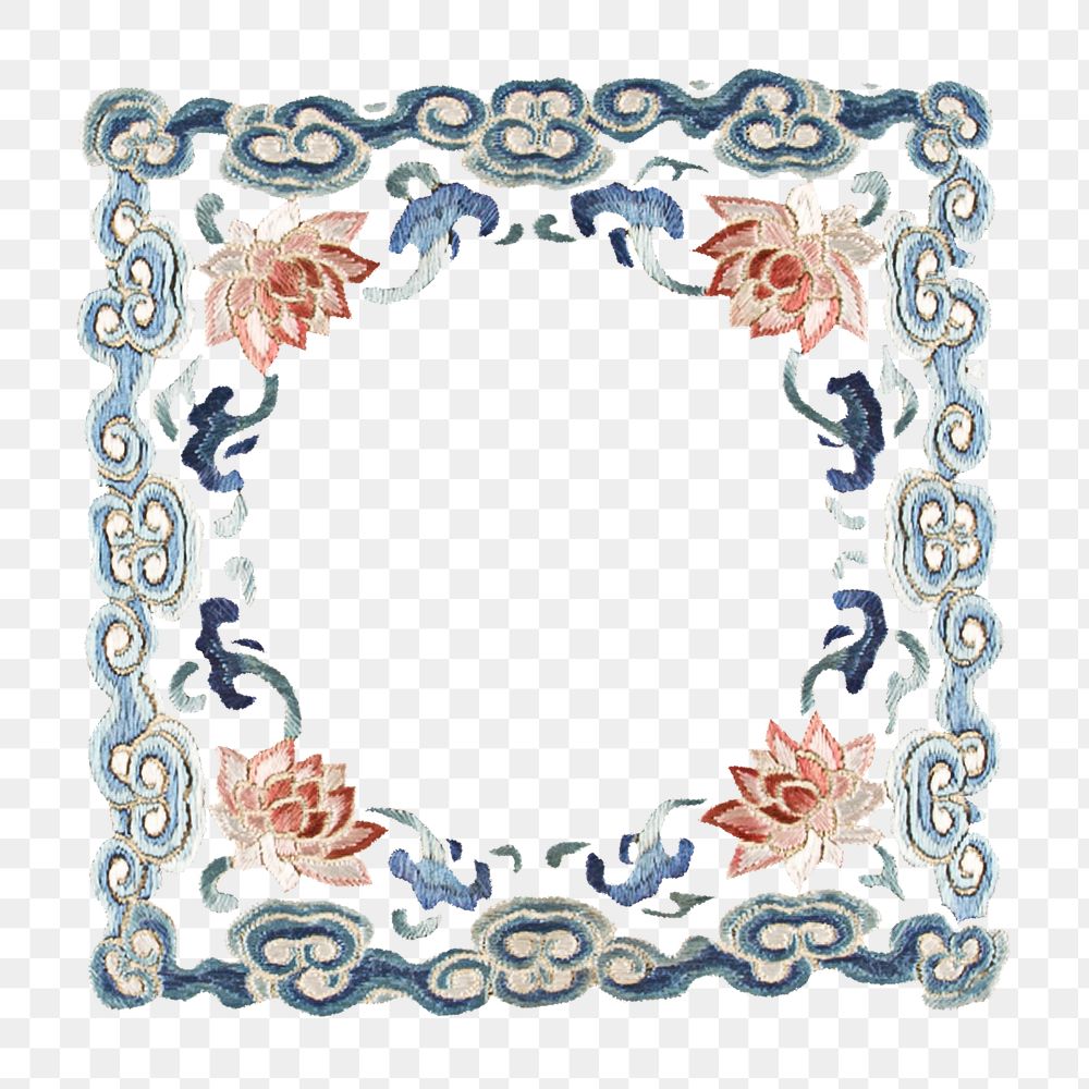 PNG Chinese floral patterned frame, vintage illustration, transparent background.  Remixed by rawpixel. 