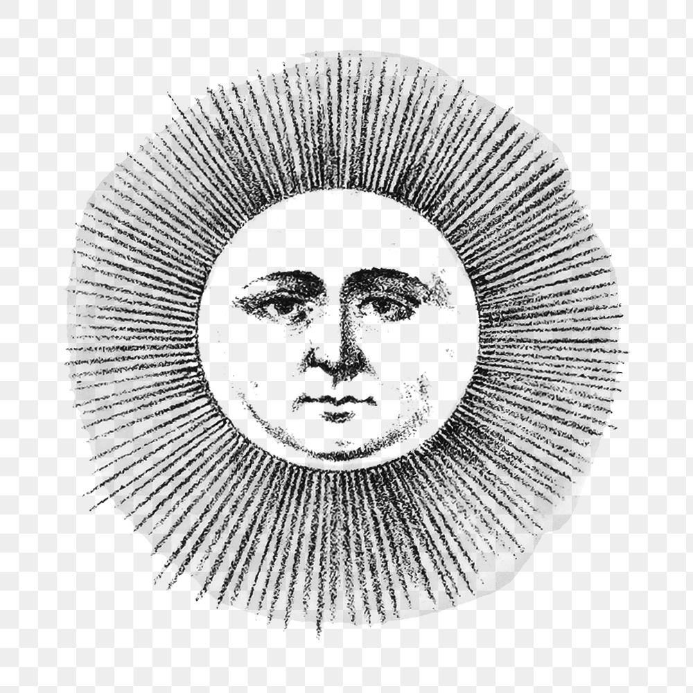 PNG Sun with human's face, vintage illustration, transparent background.  Remixed by rawpixel. 