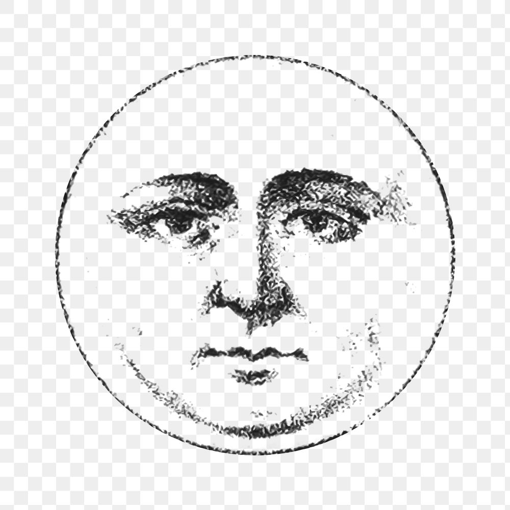 PNG Moon with human face, vintage illustration, transparent background.  Remixed by rawpixel. 