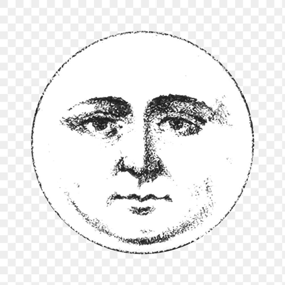 PNG Moon with human face, vintage illustration, transparent background.  Remixed by rawpixel. 