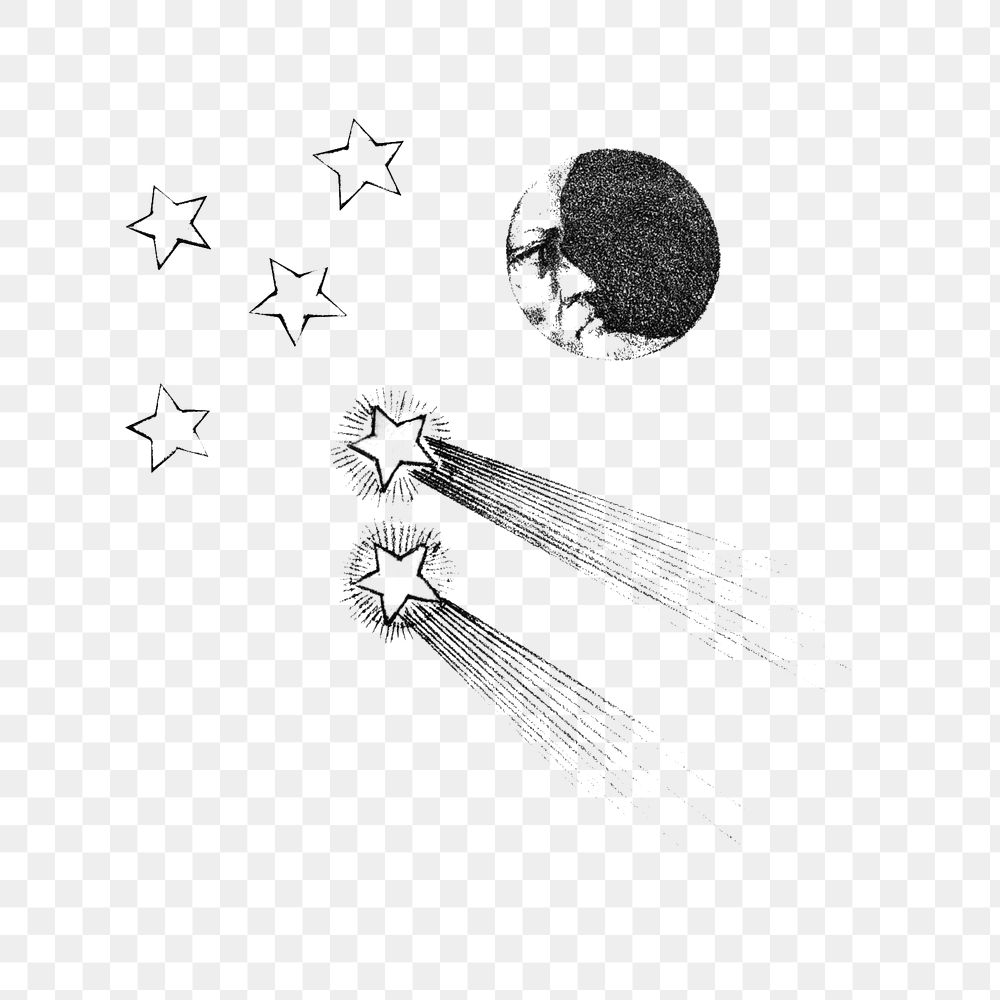 PNG Shooting stars, vintage celestial illustration, transparent background.  Remixed by rawpixel. 