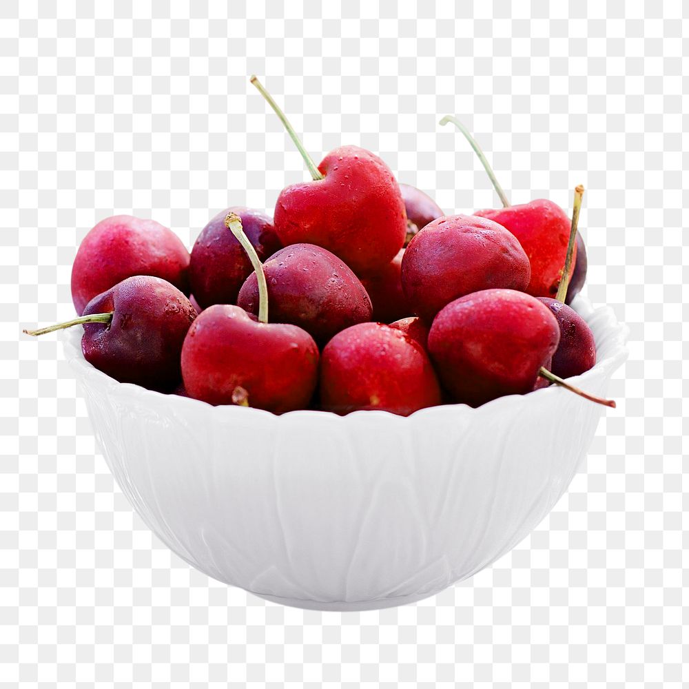 Bowl of cherries png food, transparent background