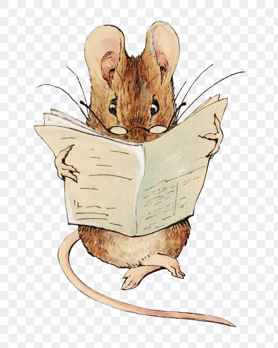 PNG reading mouse character vintage illustration on transparent background. Remixed by rawpixel. 