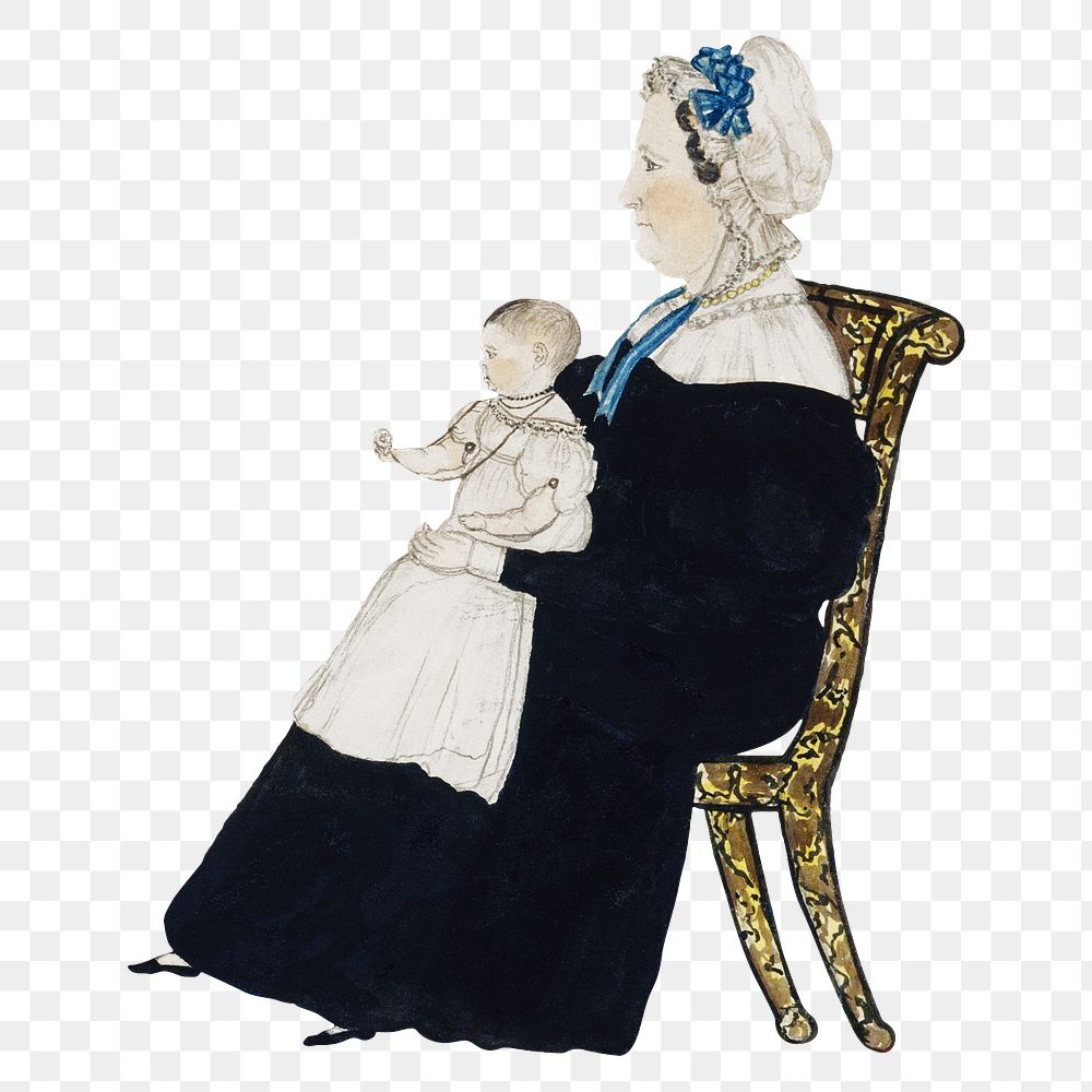 PNG Woman with baby, vintage illustration by Joseph H. Davis, transparent background. Remixed by rawpixel.