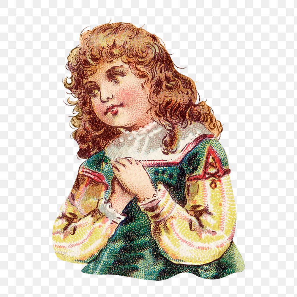 PNG Little girl, vintage person illustration, transparent background. Remixed by rawpixel.