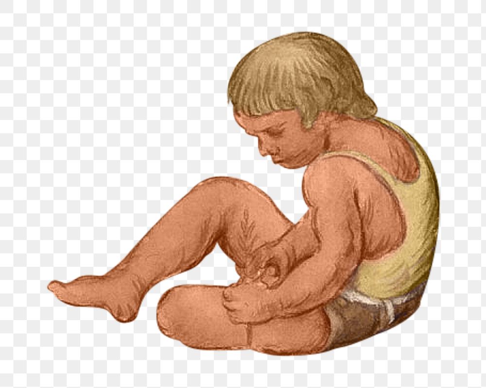 PNG Kid sitting, vintage illustration by Jose Moya del Pino, transparent background. Remixed by rawpixel.