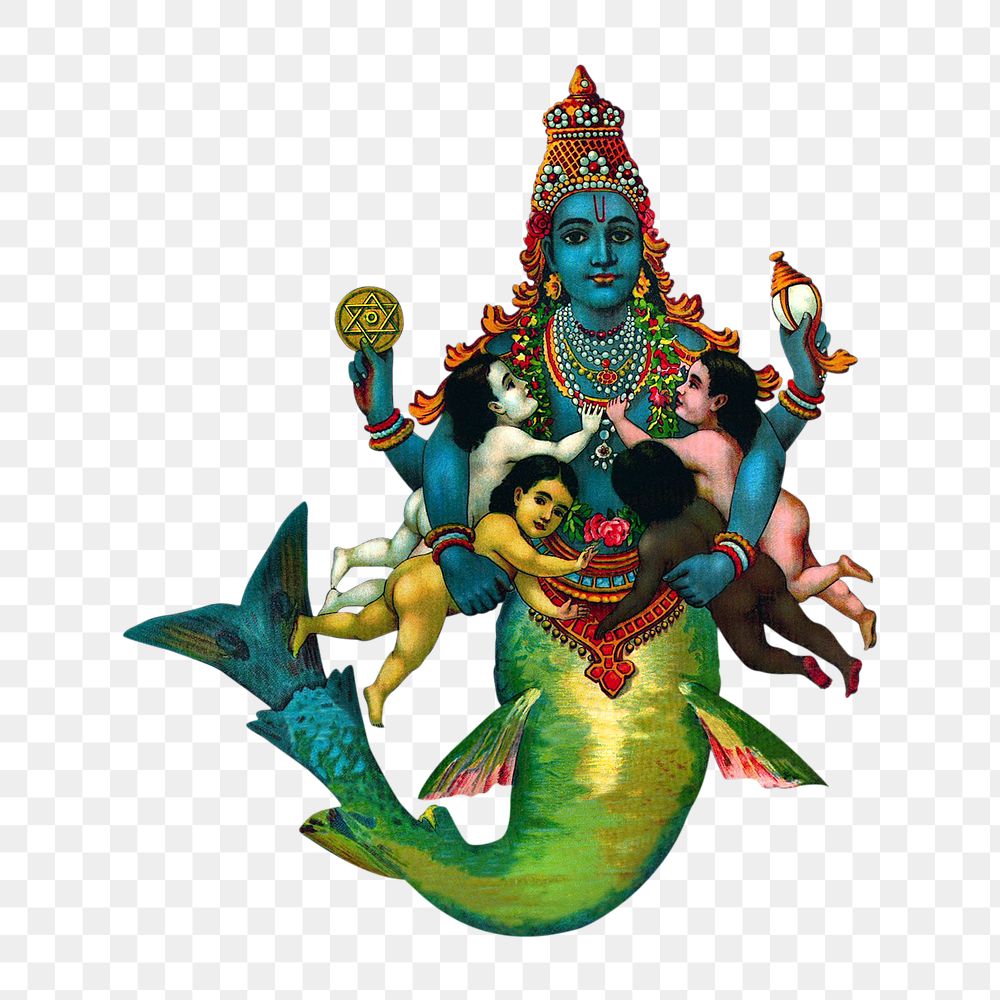 Matsya, avatar of Vishnu. png illustration, transparent background. Remixed by rawpixel.