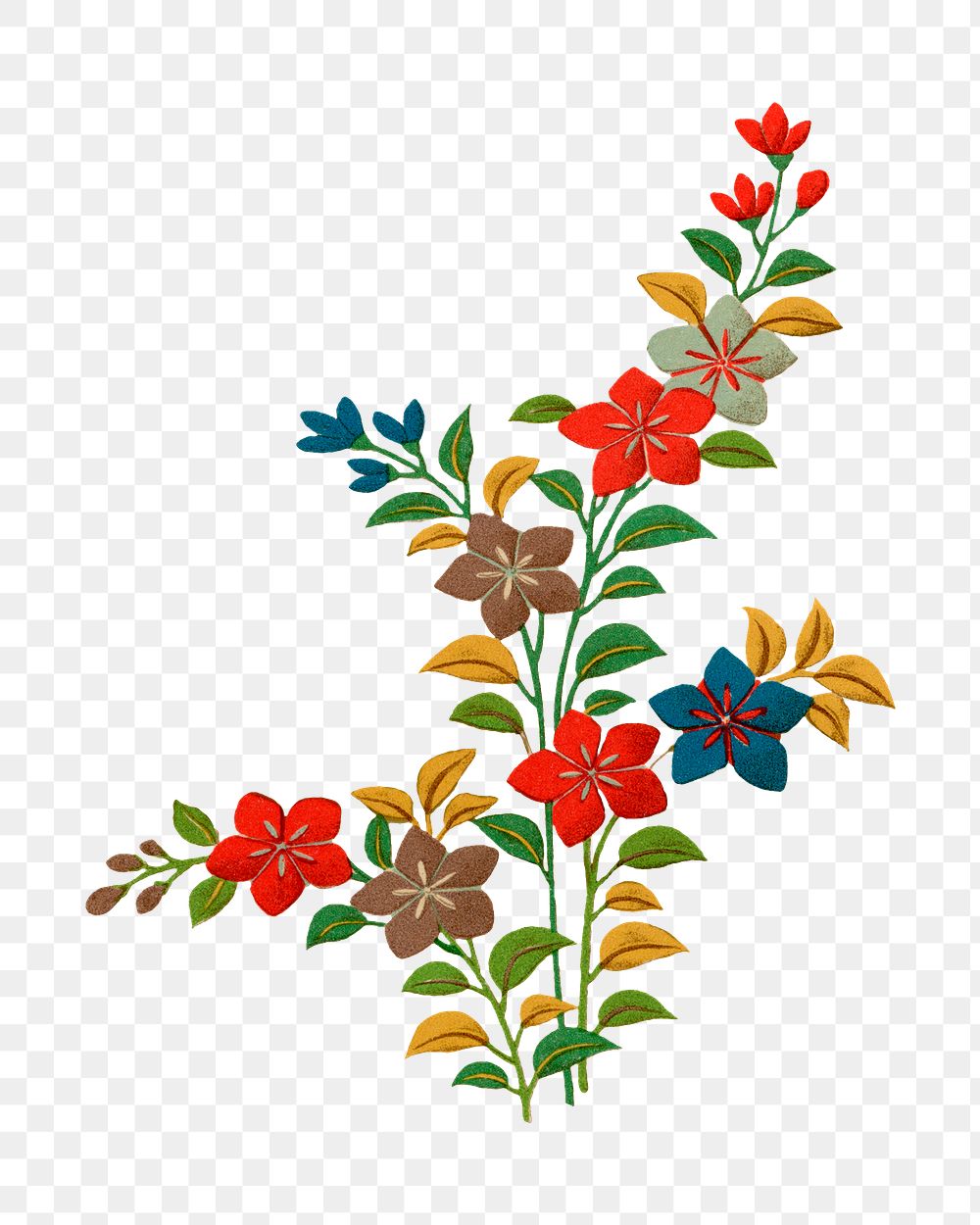 PNG Colorful flower branches, Japanese botanical illustration, transparent background. Remixed by rawpixel.