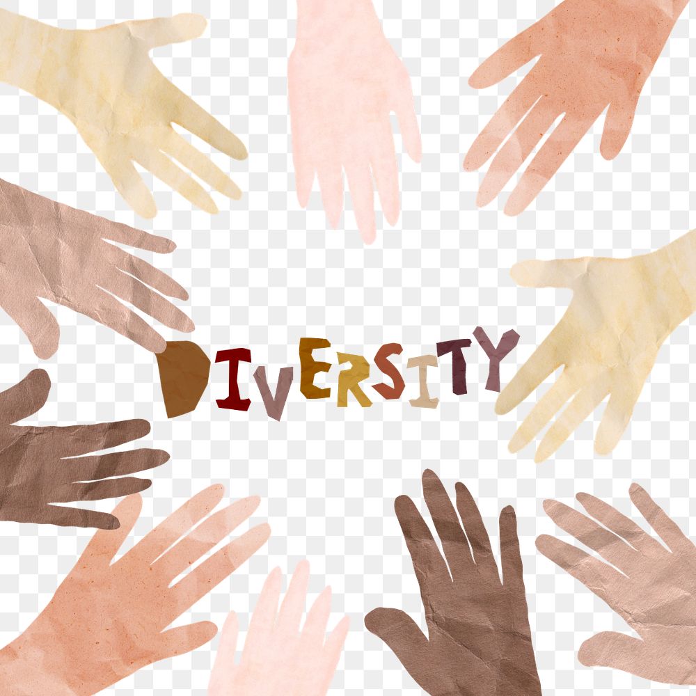 PNG Diversity word, paper craft collage art, transparent background