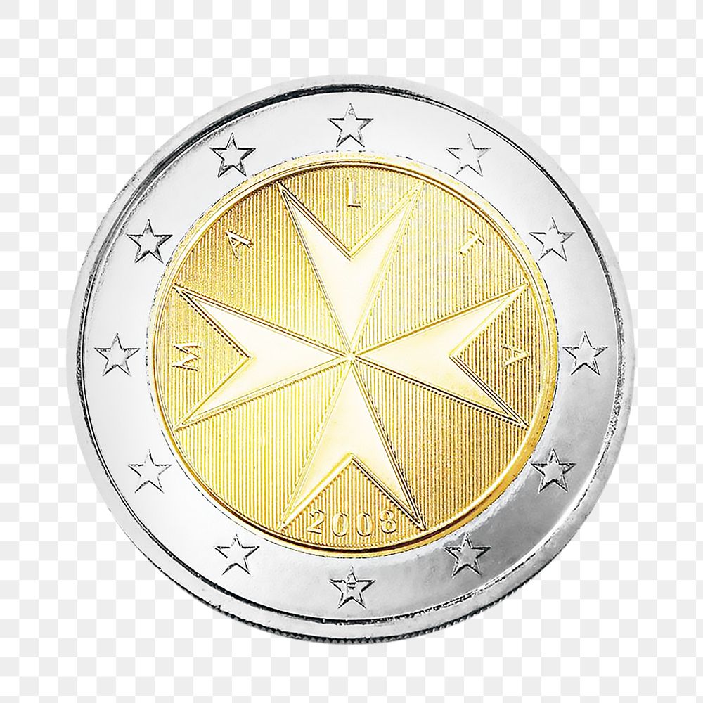 Malta 2 Euro coin png, transparent background