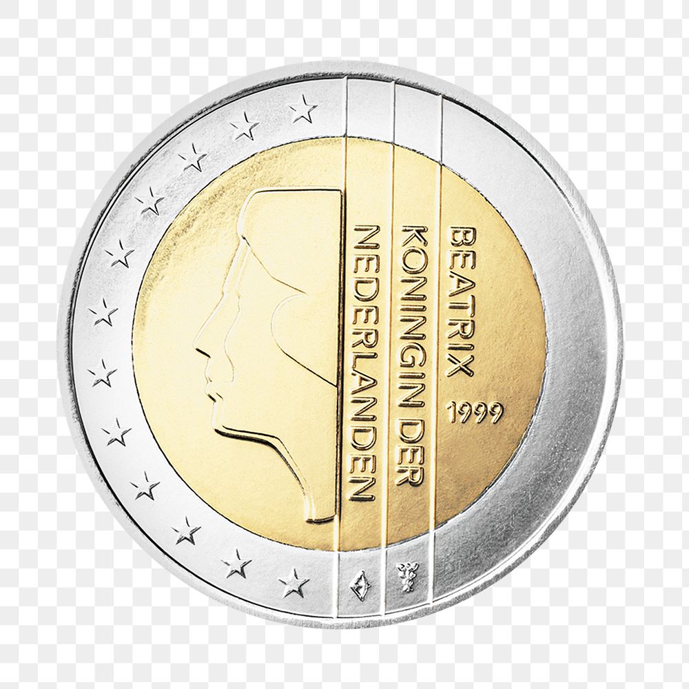 Dutch 2 Euro coin png, transparent background