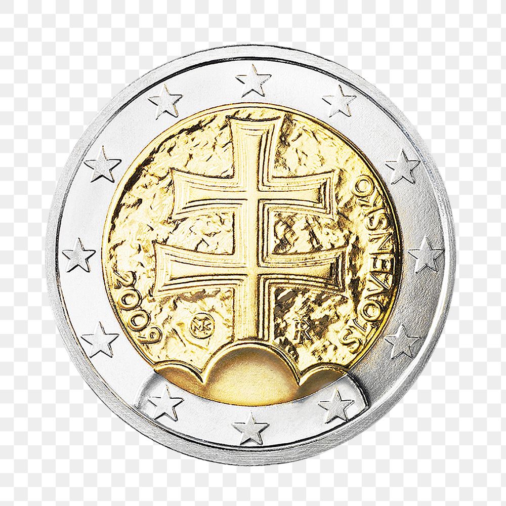 Slovakia 2 Euro coin png, transparent background