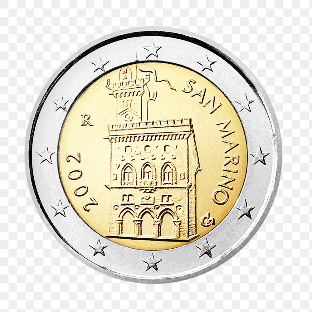 San Marino 2 Euro coin png, transparent background