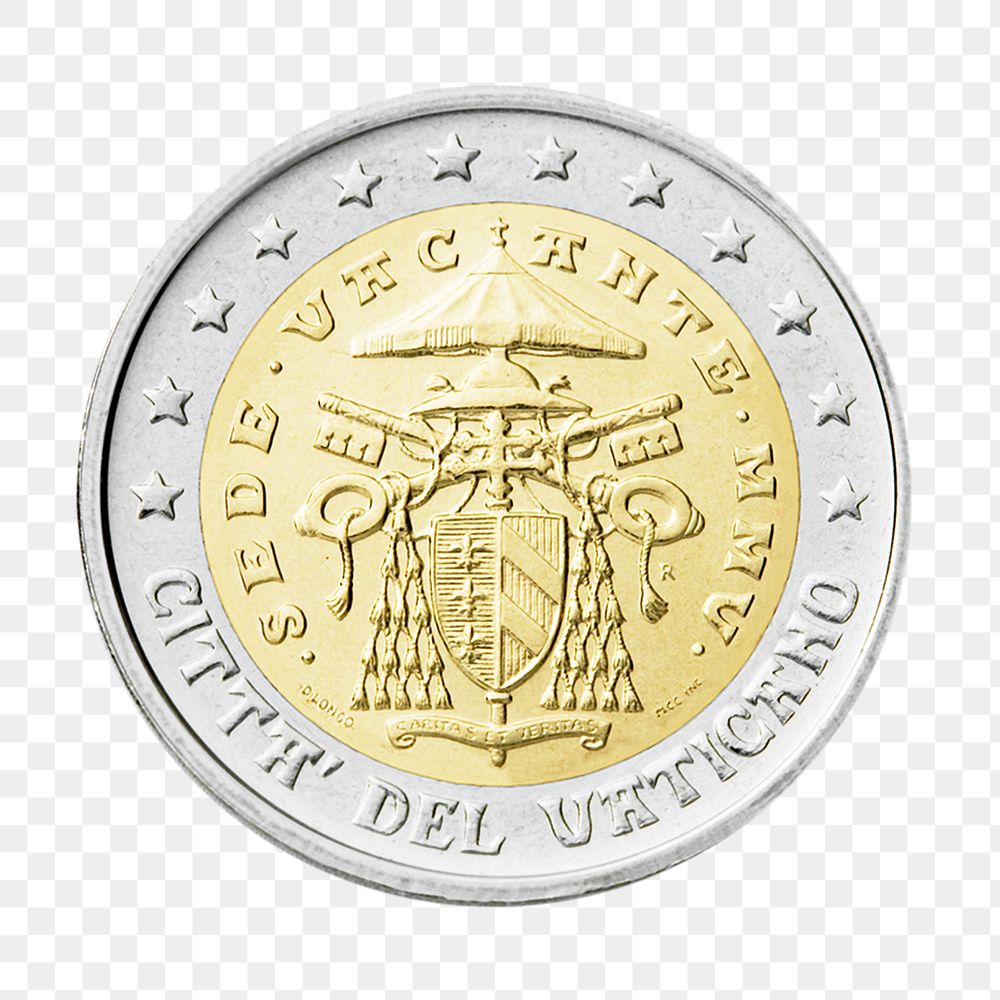 Vatican City 2 Euro coin png, transparent background
