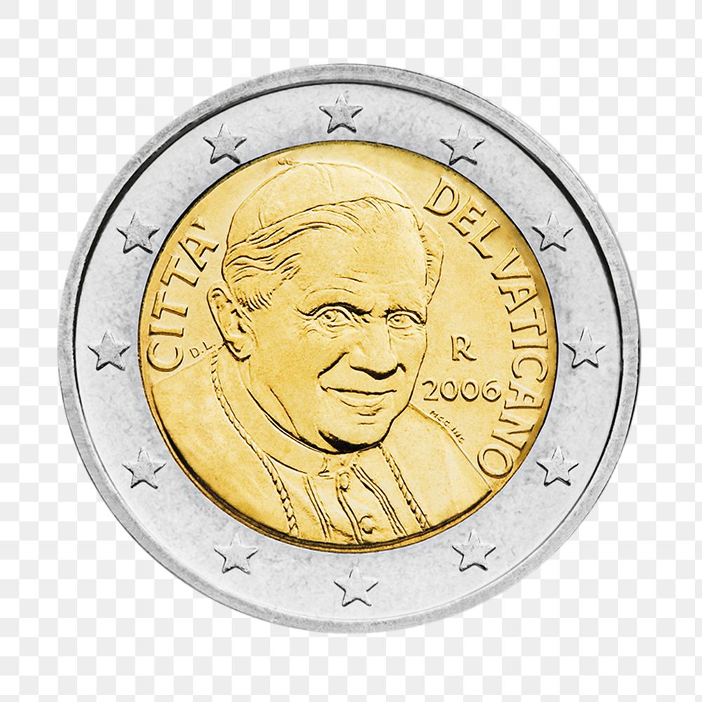 Vatican City 2 Euro coin png, transparent background