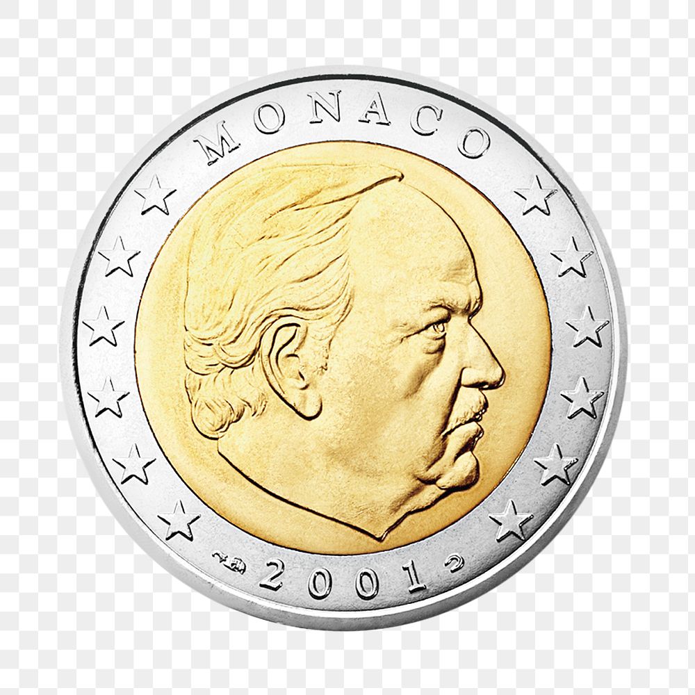 Monaco 2 Euro coin png, transparent background