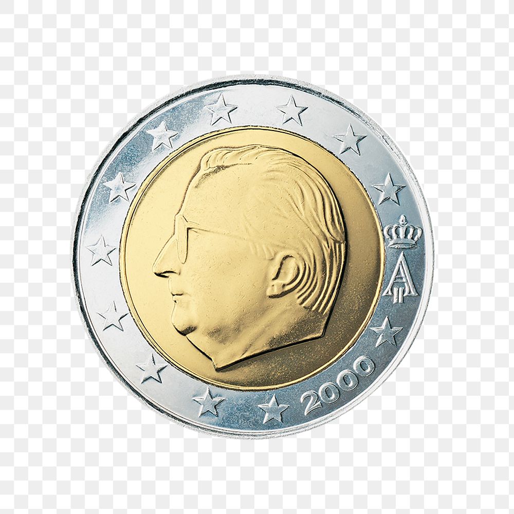 Belgium 2 Euro coin png, transparent background
