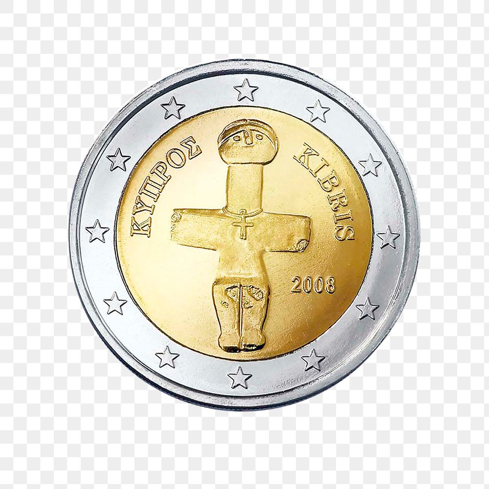 Cyprus 2 Euro coin png, transparent background