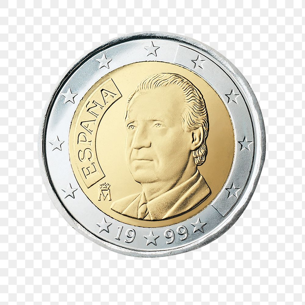 Spain 2 Euro coin png, transparent background