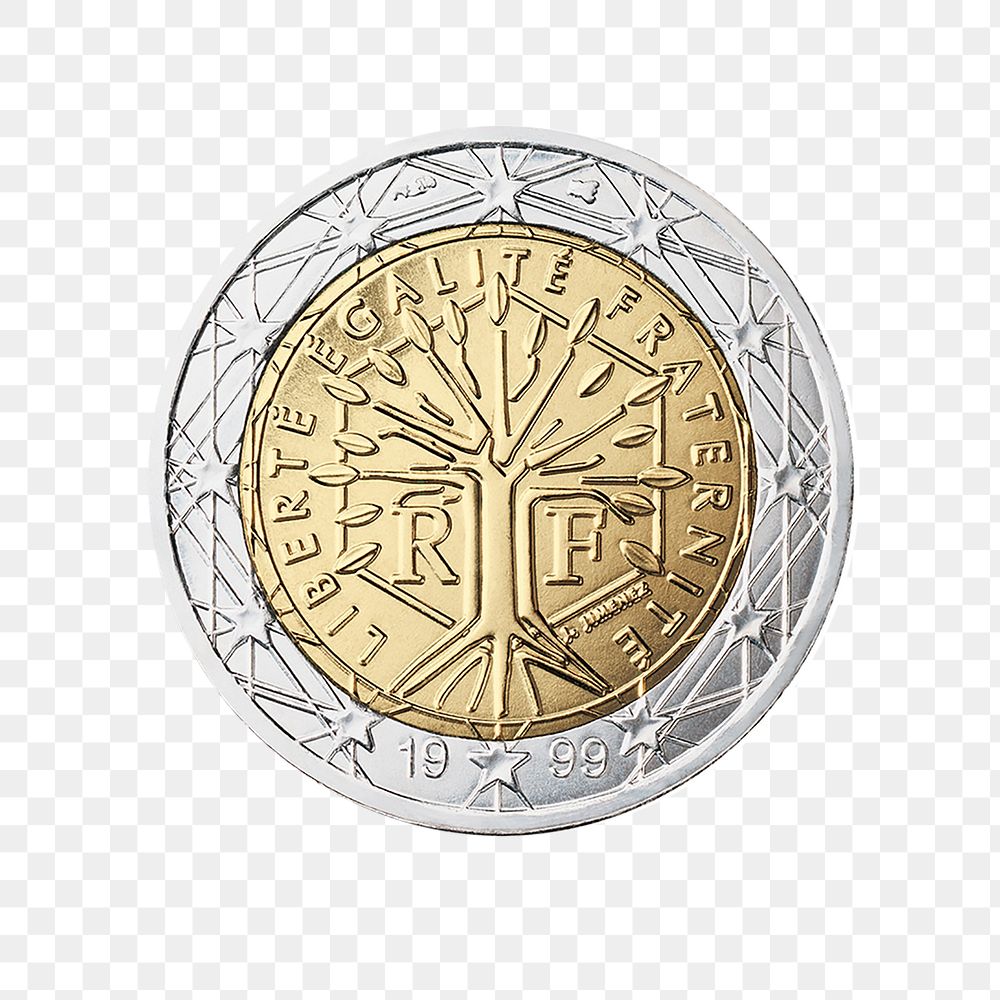 French 2 Euro coin png, transparent background