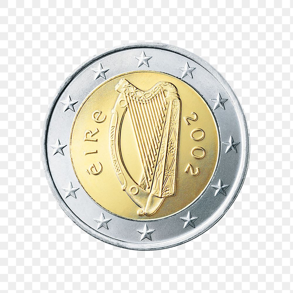 Irish 2 Euro coin png, transparent background