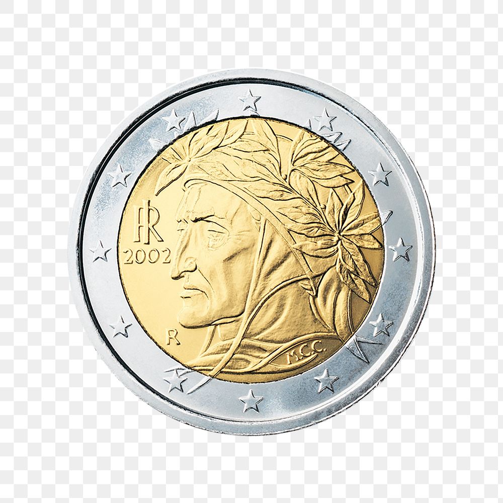 Italian 2 Euro coin png, transparent background