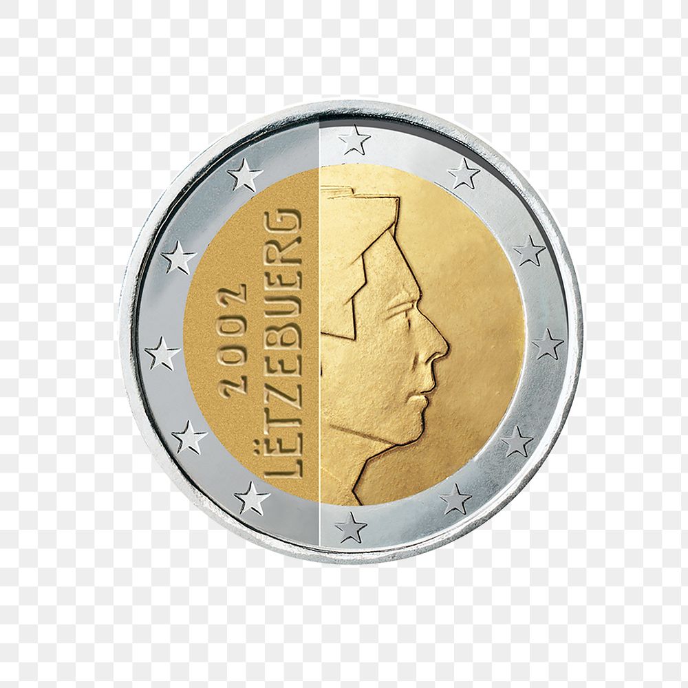 Luxembourg 2 Euro coin png, transparent background