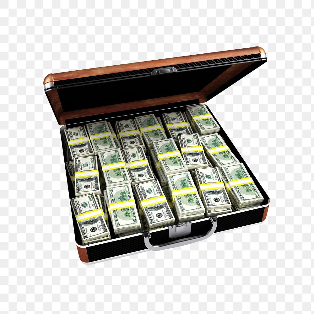 Briefcase full of money png sticker, transparent background
