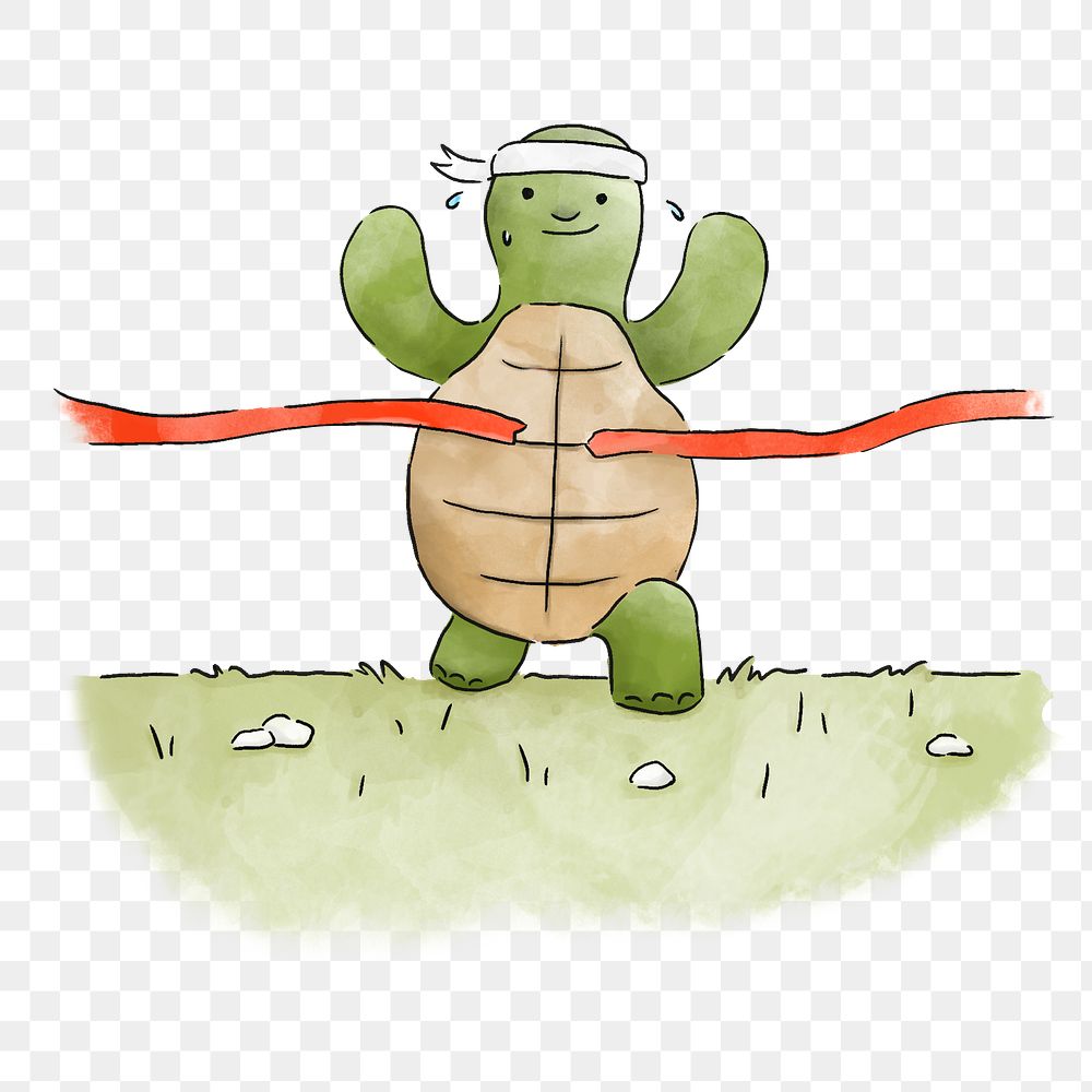 PNG Speedy turtle running to the finish line, illustration, collage element, transparent background