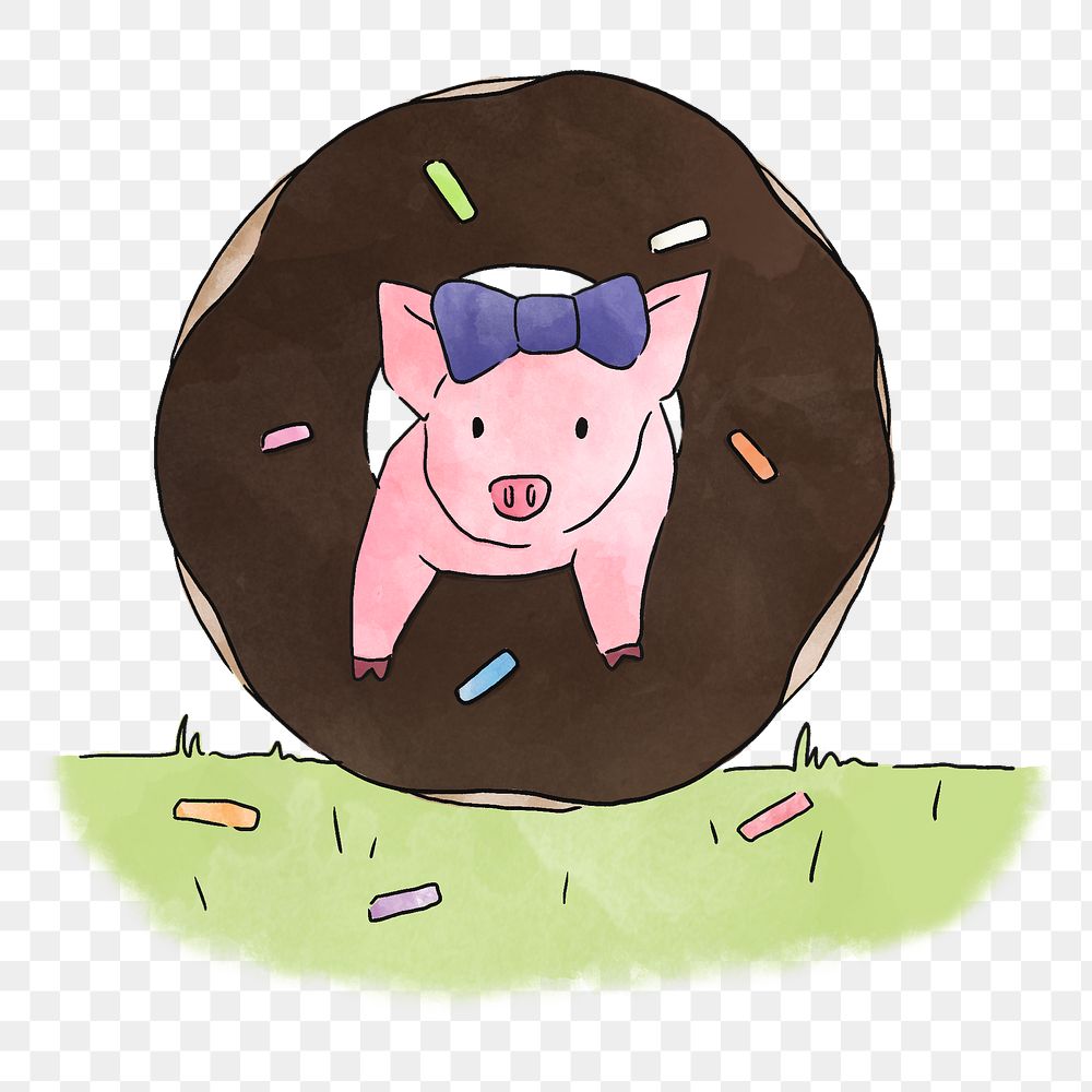 PNG Piggy jumping through a doughnut, illustration, collage element, transparent background
