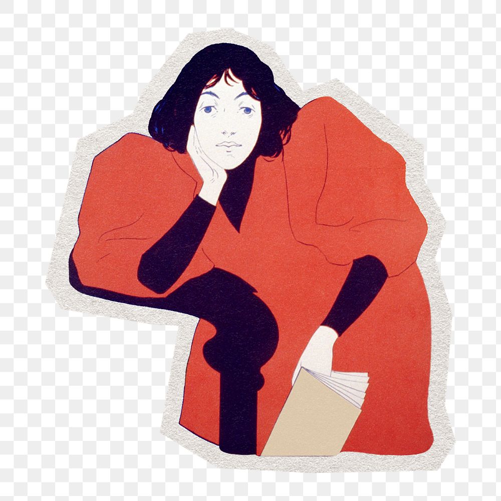 PNG fashionable woman character sticker with white border,  transparent background 