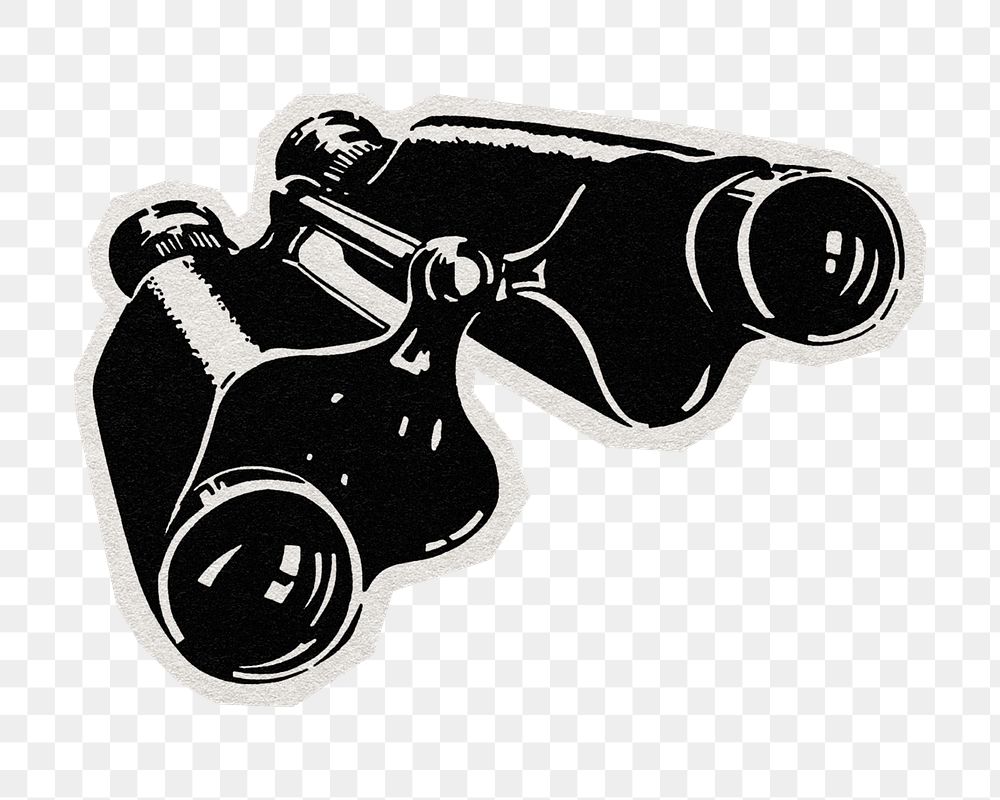 PNG vintage binoculars object sticker with white border,  transparent background 