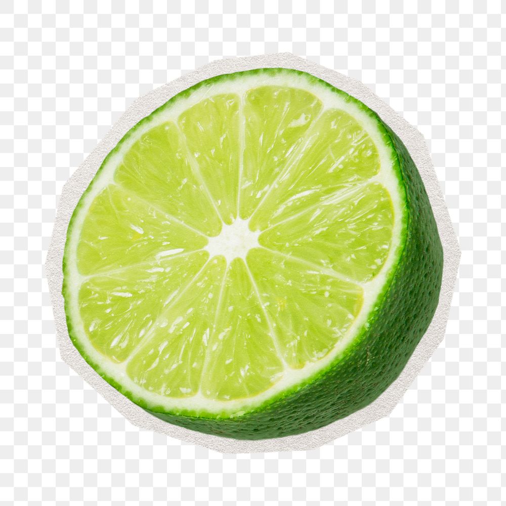 PNG lime fruit sticker with white border, transparent background