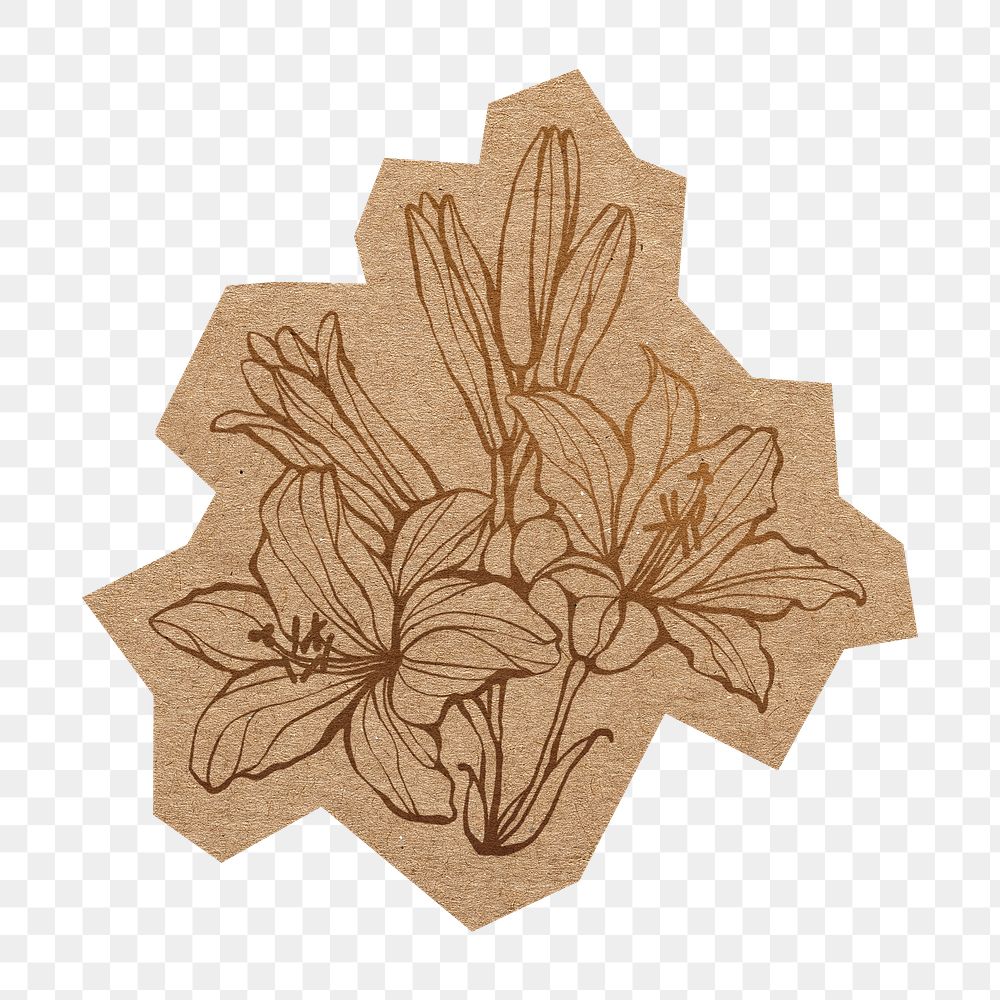 Gold floral illustration png, cut out paper element, transparent background